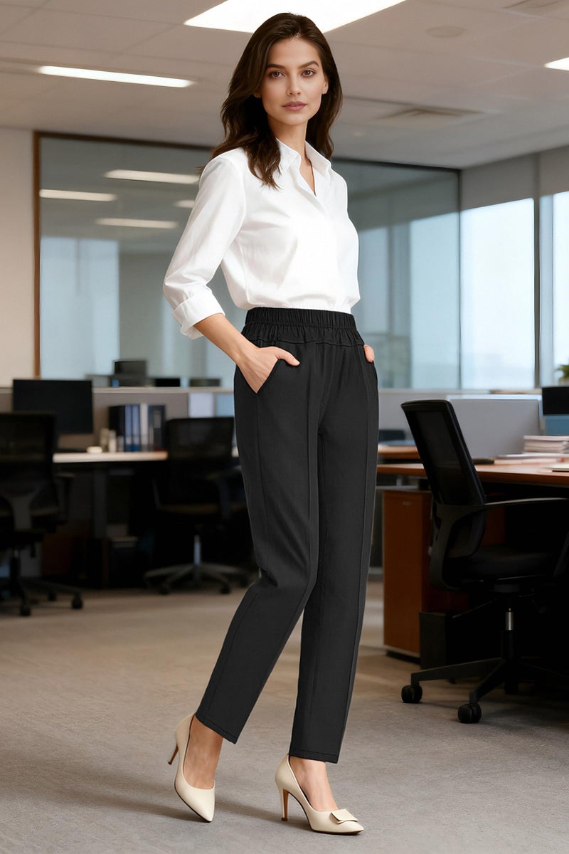 Soojun Womens Summer Elastic Waist Comfy Stretch Pull On Pants, Black, X-Large - Image 3